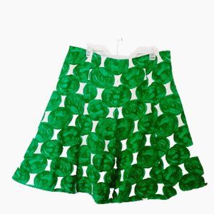 Sherry Taylor Green & White Flared Skirt  XL Abstract Print Skirt. FullyLined